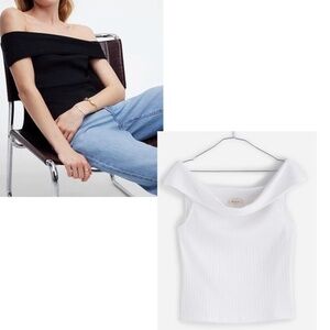 Madewell White Ribbed Off the Shoulder Top XXS